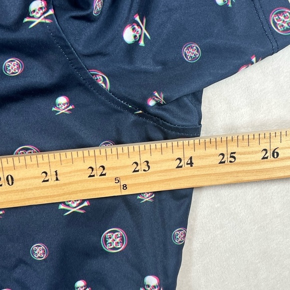 G/FORE XL Blue Polo Skull Logo All Over Print Golf Performance Shirt C10 - Picture 5 of 6